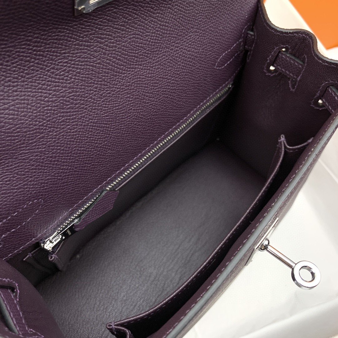 1:1 Replica Hermes Kelly 25 Sellier Epsom Dark Purple Bag For Women, Women's Handbags, Shoulder Bags 10in/25cm - Image 7