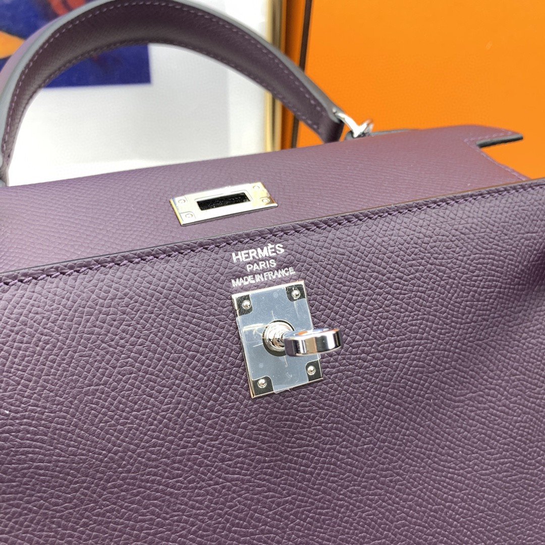 1:1 Replica Hermes Kelly 25 Sellier Epsom Dark Purple Bag For Women, Women's Handbags, Shoulder Bags 10in/25cm - Image 4