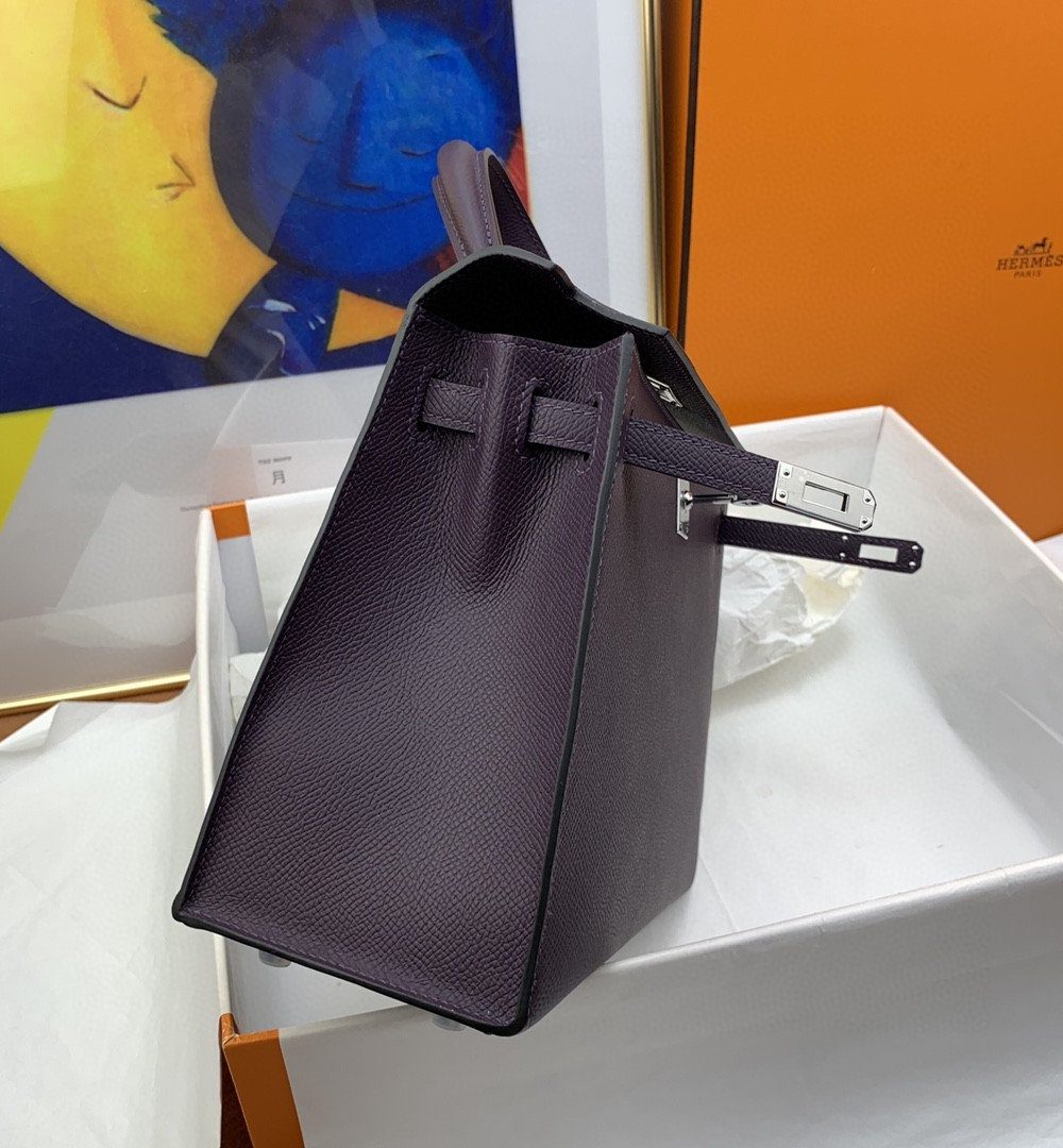 1:1 Replica Hermes Kelly 25 Sellier Epsom Dark Purple Bag For Women, Women's Handbags, Shoulder Bags 10in/25cm