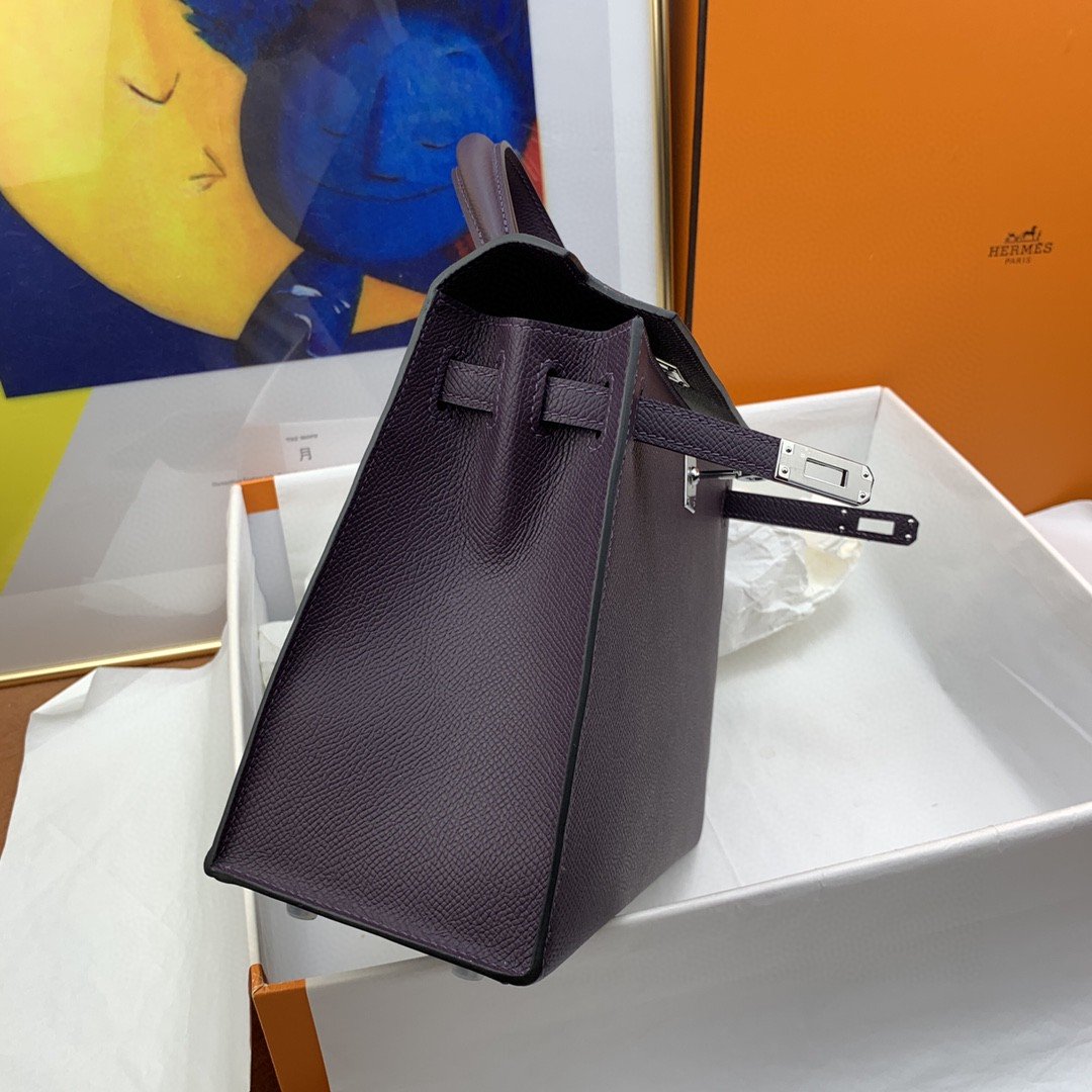 1:1 Replica Hermes Kelly 25 Sellier Epsom Dark Purple Bag For Women, Women's Handbags, Shoulder Bags 10in/25cm - Image 3