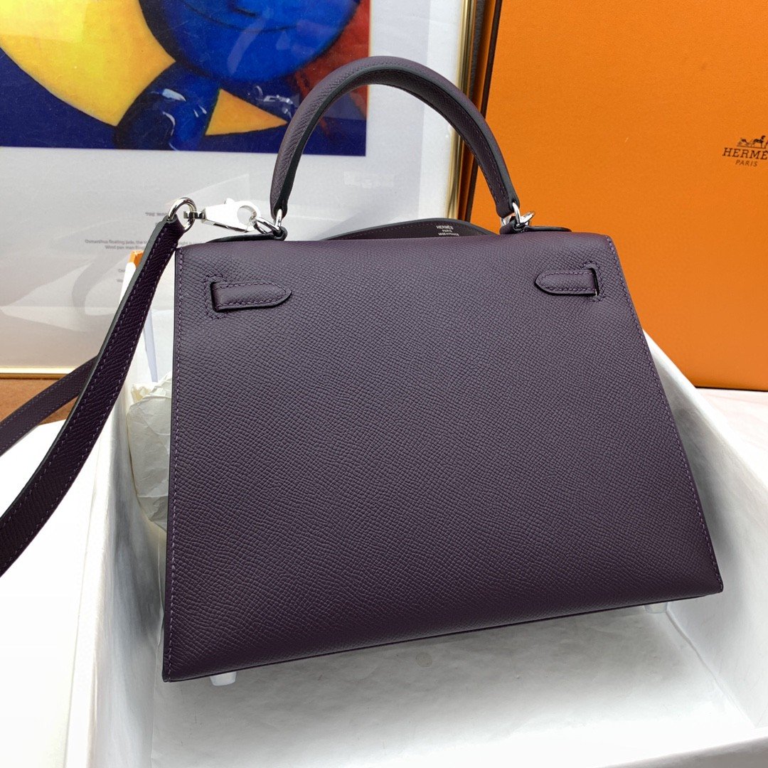 1:1 Replica Hermes Kelly 25 Sellier Epsom Dark Purple Bag For Women, Women's Handbags, Shoulder Bags 10in/25cm - Image 2