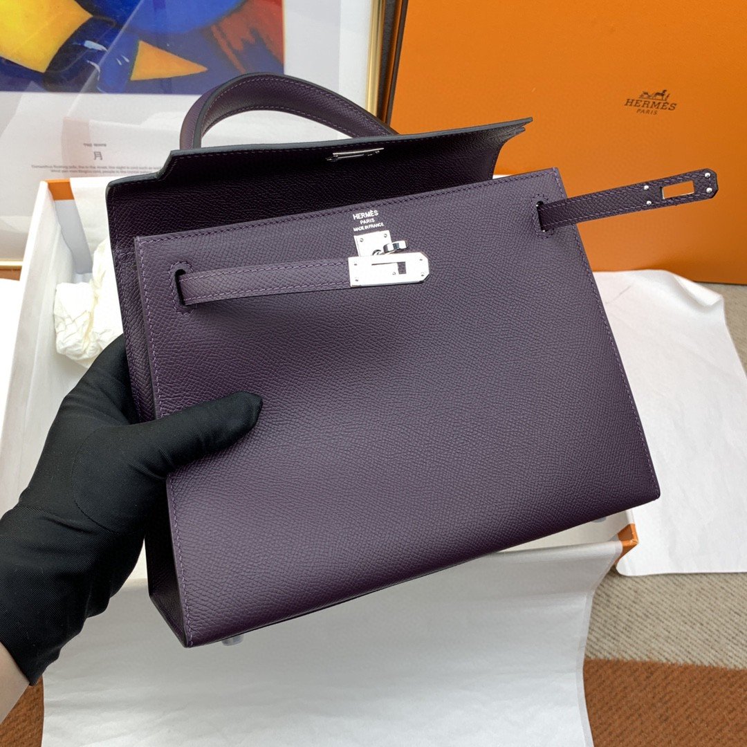 1:1 Replica Hermes Kelly 25 Sellier Epsom Dark Purple Bag For Women, Women's Handbags, Shoulder Bags 10in/25cm - Image 6