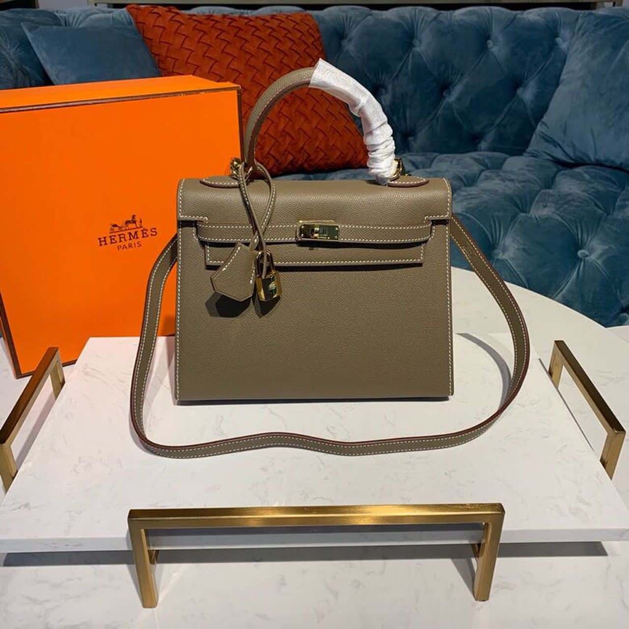 1:1 Replica Hermes Kelly 25 Sellier Epsom Etoupe Bag For Women, Women's Handbags, Shoulder Bags 10in/25cm - Image 2