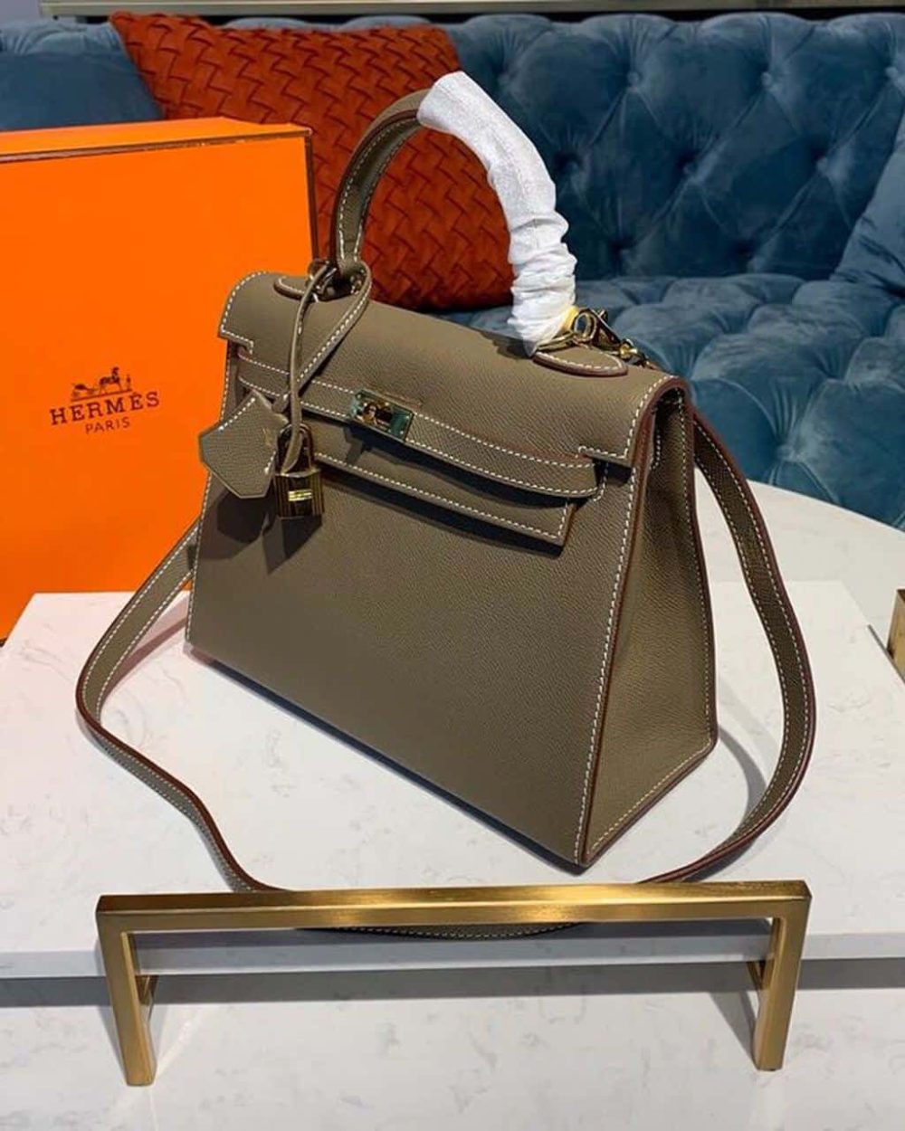 1:1 Replica Hermes Kelly 25 Sellier Epsom Etoupe Bag For Women, Women's Handbags, Shoulder Bags 10in/25cm