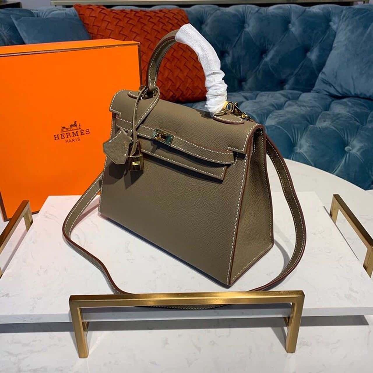 1:1 Replica Hermes Kelly 25 Sellier Epsom Etoupe Bag For Women, Women's Handbags, Shoulder Bags 10in/25cm - Image 3