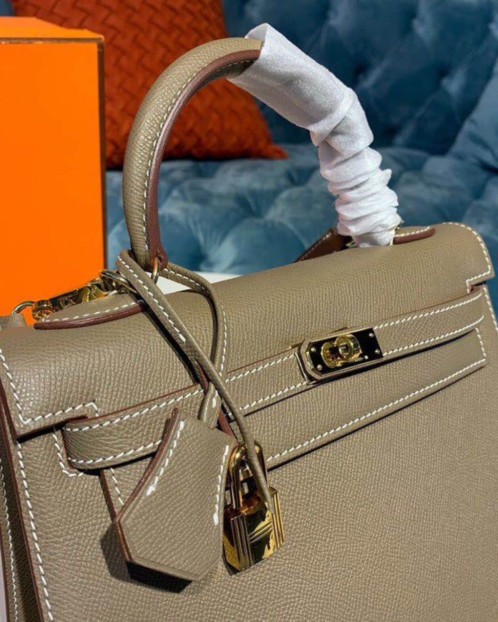 1:1 Replica Hermes Kelly 25 Sellier Epsom Etoupe Bag For Women, Women's Handbags, Shoulder Bags 10in/25cm