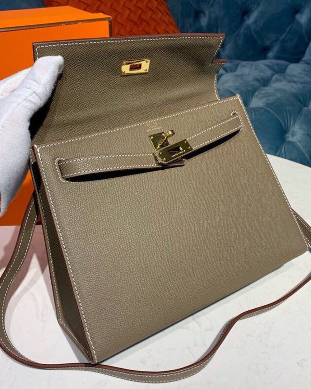1:1 Replica Hermes Kelly 25 Sellier Epsom Etoupe Bag For Women, Women's Handbags, Shoulder Bags 10in/25cm