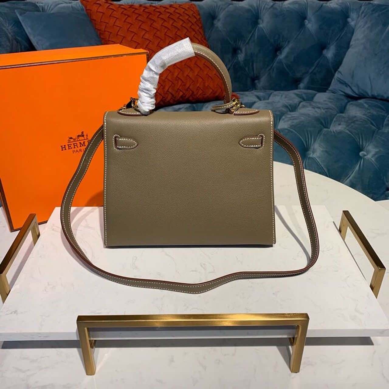 1:1 Replica Hermes Kelly 25 Sellier Epsom Etoupe Bag For Women, Women's Handbags, Shoulder Bags 10in/25cm - Image 6