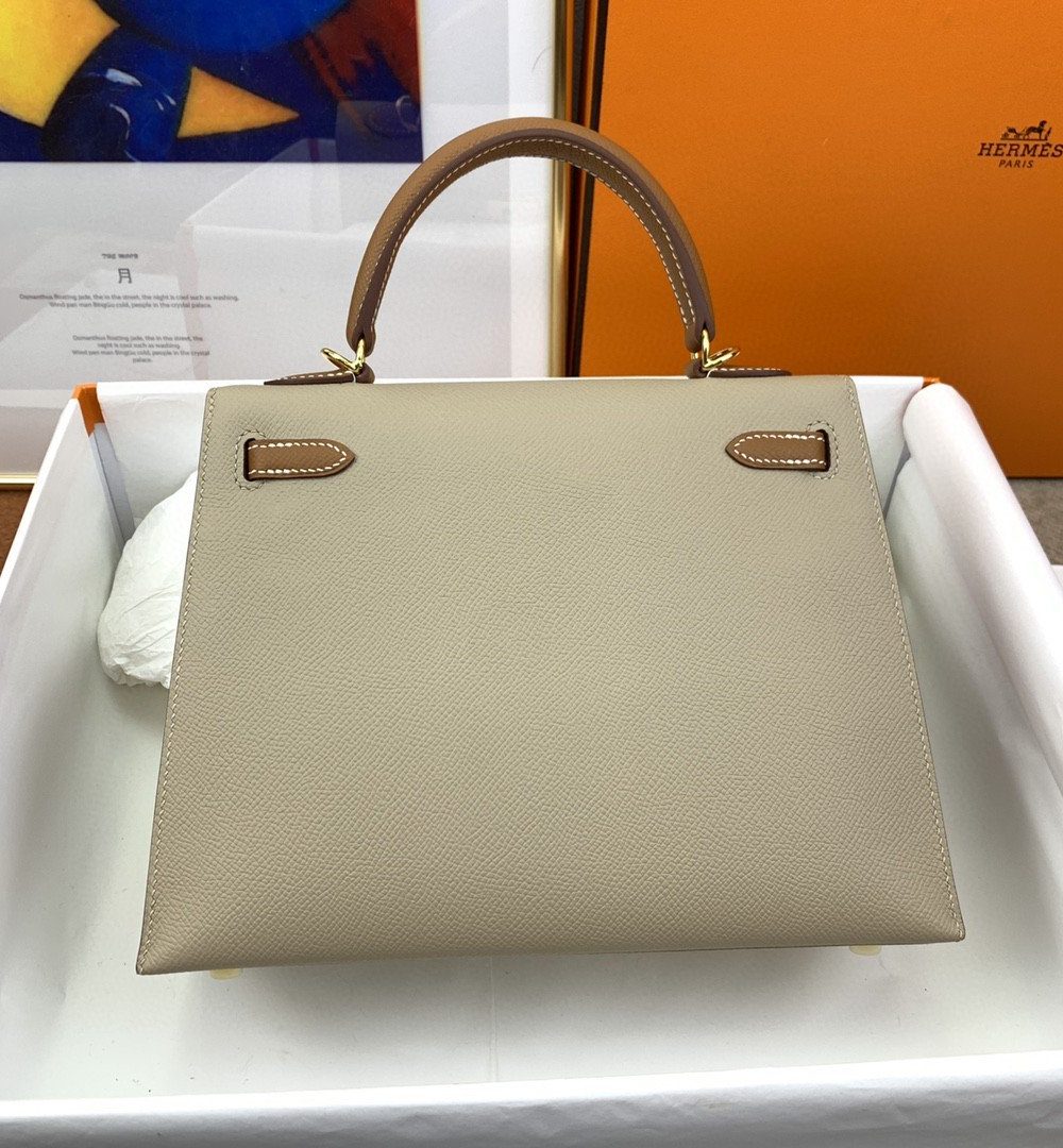 1:1 Replica Hermes Kelly 25 Sellier Epsom Greige/Brown Bag For Women, Women's Handbags, Shoulder Bags 10in/25cm