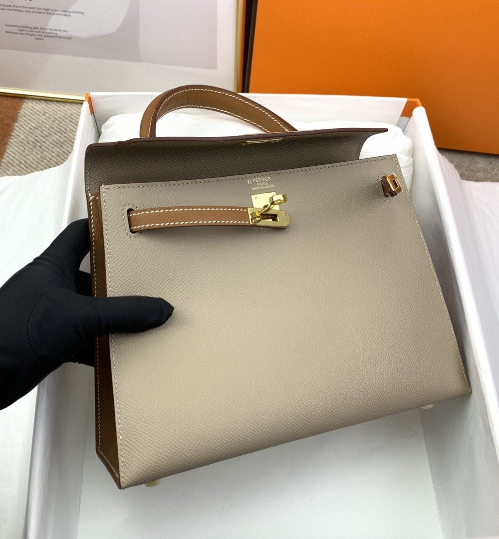 1:1 Replica Hermes Kelly 25 Sellier Epsom Greige/Brown Bag For Women, Women's Handbags, Shoulder Bags 10in/25cm