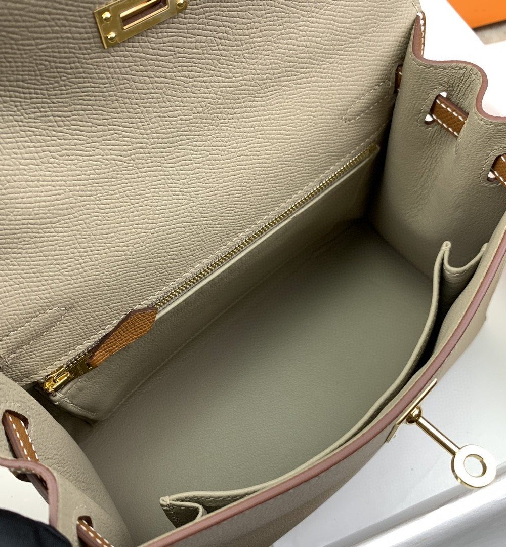 1:1 Replica Hermes Kelly 25 Sellier Epsom Greige/Brown Bag For Women, Women's Handbags, Shoulder Bags 10in/25cm