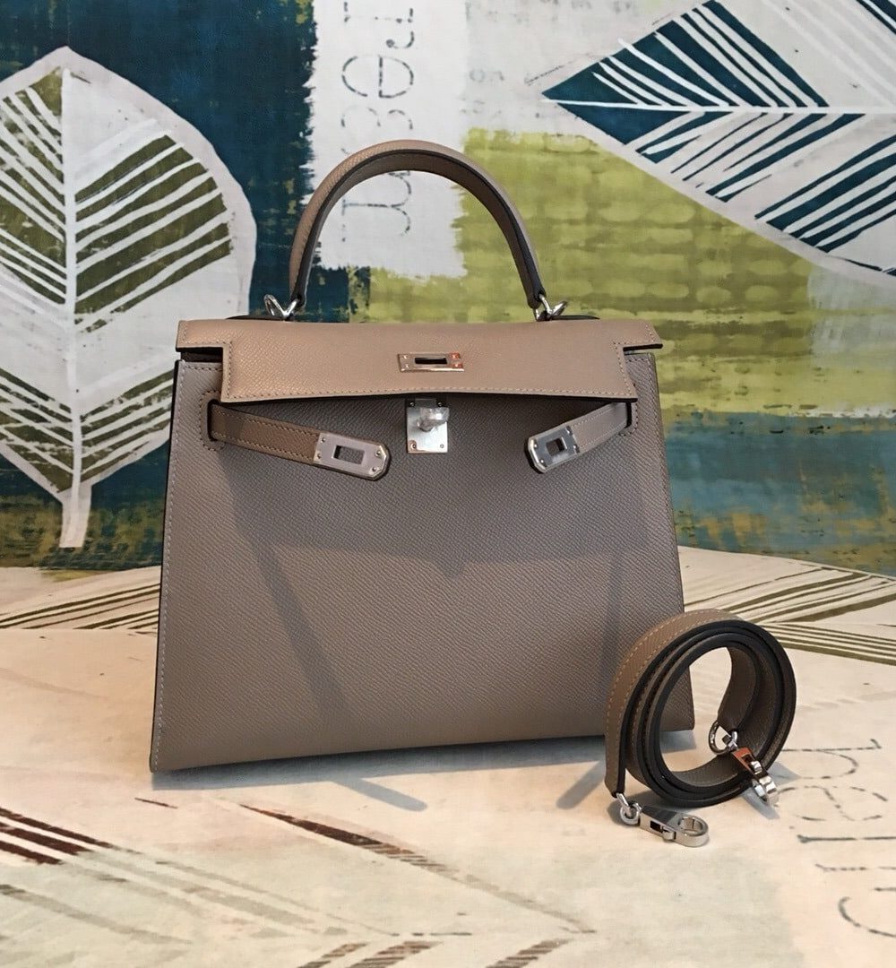 1:1 Replica Hermes Kelly 25 Sellier Epsom Gris Asphalt Bag For Women Silver Toned Hardware, Women's Handbags, Shoulder Bags 10in/25cm