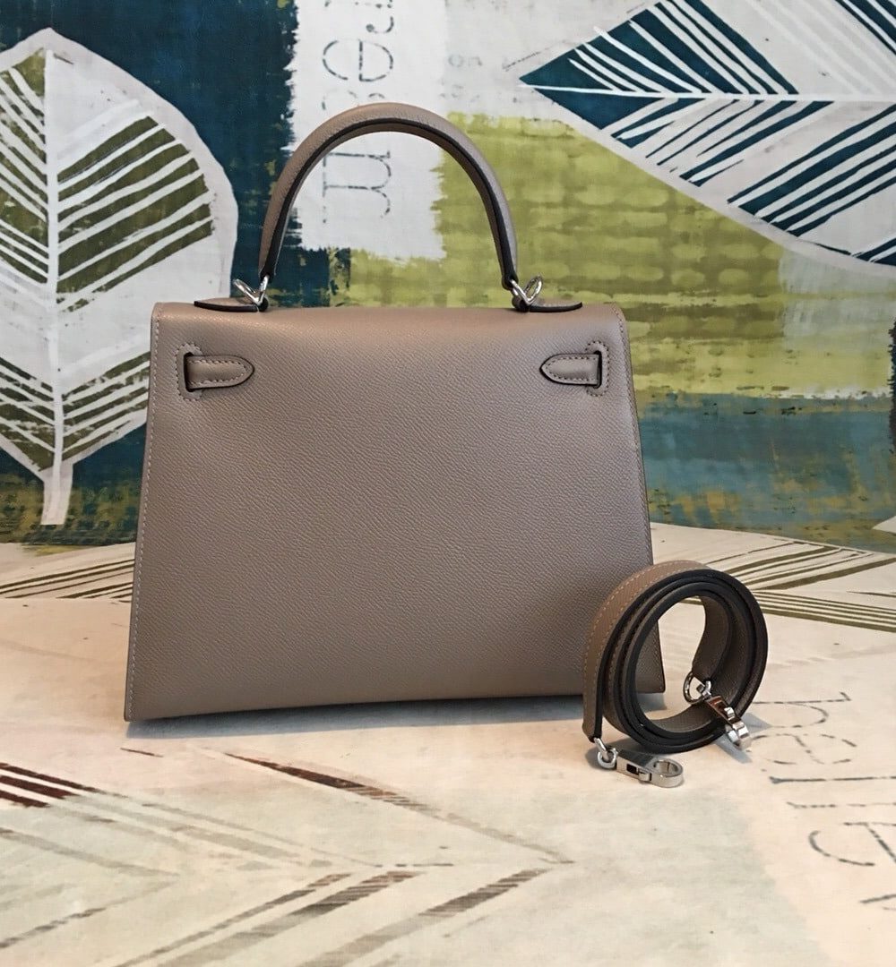 1:1 Replica Hermes Kelly 25 Sellier Epsom Gris Asphalt Bag For Women Silver Toned Hardware, Women's Handbags, Shoulder Bags 10in/25cm