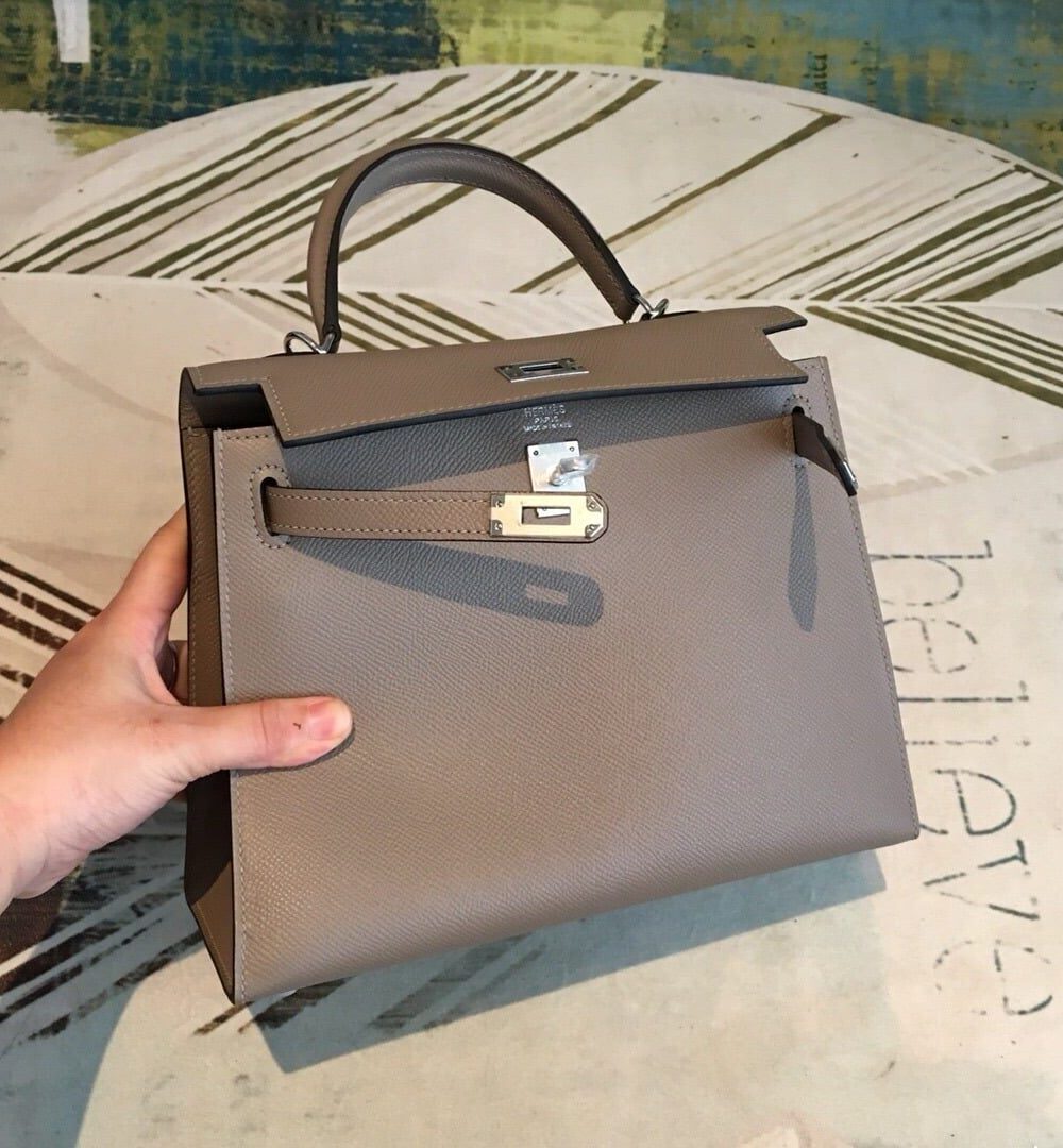 1:1 Replica Hermes Kelly 25 Sellier Epsom Gris Asphalt Bag For Women Silver Toned Hardware, Women's Handbags, Shoulder Bags 10in/25cm