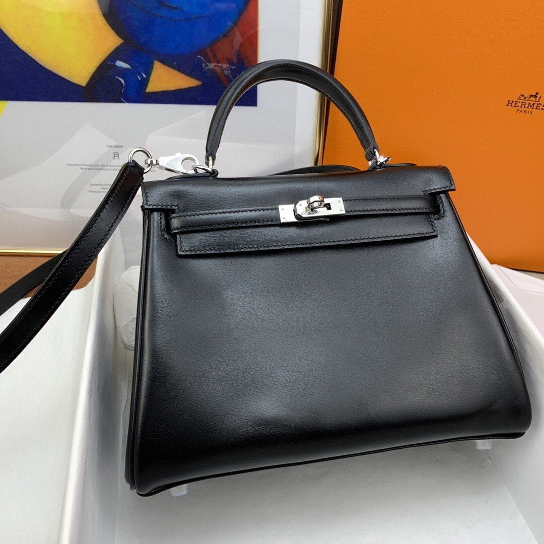 1:1 Replica Hermes Kelly 25 Swift Black Bag For Women, Women's Handbags, Shoulder Bags 10in/25cm