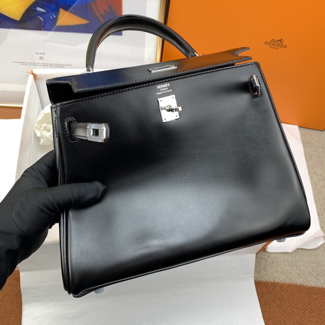 1:1 Replica Hermes Kelly 25 Swift Black Bag For Women, Women's Handbags, Shoulder Bags 10in/25cm - Image 9