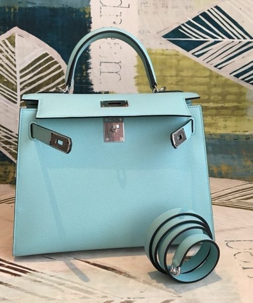 1:1 Replica Hermes Kelly 28 Bleu Frida Evercolor Bag With Sliver Toned Harware For Women, Women's Handbags, Shoulder Bags 11in/28cm