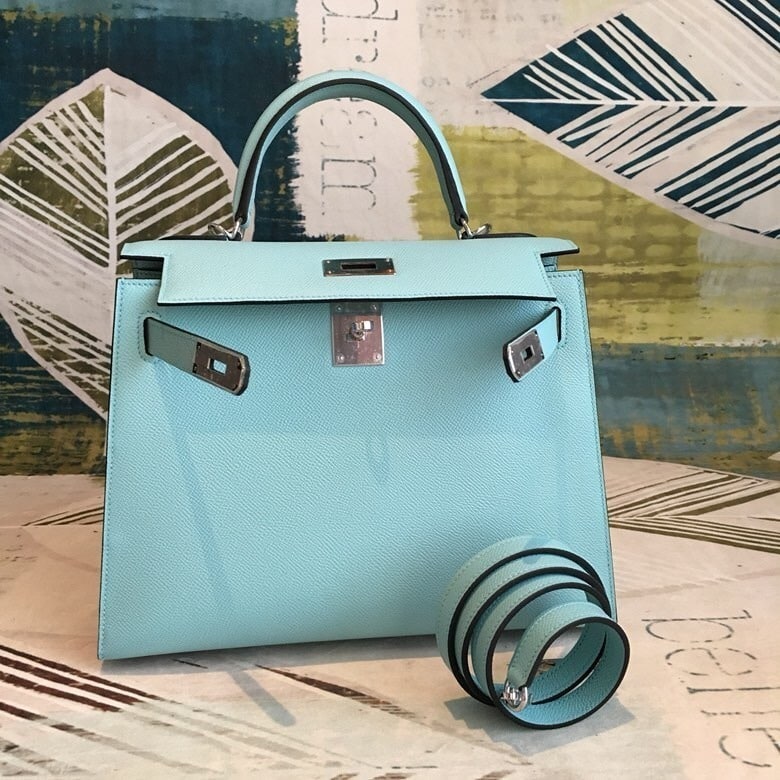 1:1 Replica Hermes Kelly 28 Bleu Frida Evercolor Bag With Sliver Toned Harware For Women, Women's Handbags, Shoulder Bags 11in/28cm - Image 8