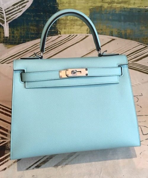 1:1 Replica Hermes Kelly 28 Bleu Frida Evercolor Bag With Sliver Toned Harware For Women, Women's Handbags, Shoulder Bags 11in/28cm