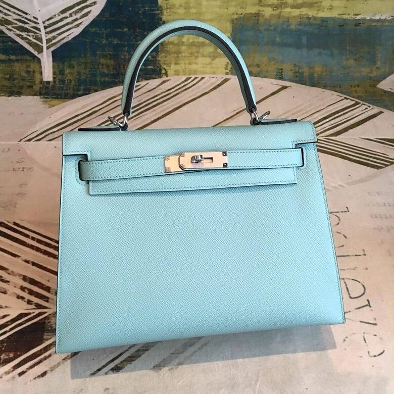 1:1 Replica Hermes Kelly 28 Bleu Frida Evercolor Bag With Sliver Toned Harware For Women, Women's Handbags, Shoulder Bags 11in/28cm