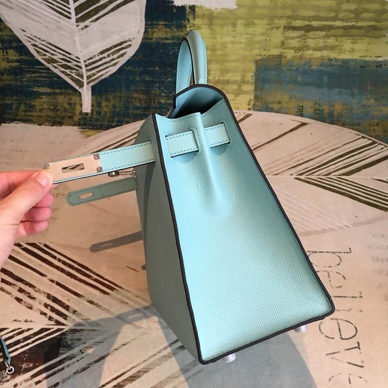 1:1 Replica Hermes Kelly 28 Bleu Frida Evercolor Bag With Sliver Toned Harware For Women, Women's Handbags, Shoulder Bags 11in/28cm - Image 3