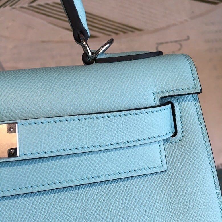 1:1 Replica Hermes Kelly 28 Bleu Frida Evercolor Bag With Sliver Toned Harware For Women, Women's Handbags, Shoulder Bags 11in/28cm - Image 6
