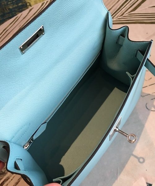 1:1 Replica Hermes Kelly 28 Bleu Frida Evercolor Bag With Sliver Toned Harware For Women, Women's Handbags, Shoulder Bags 11in/28cm