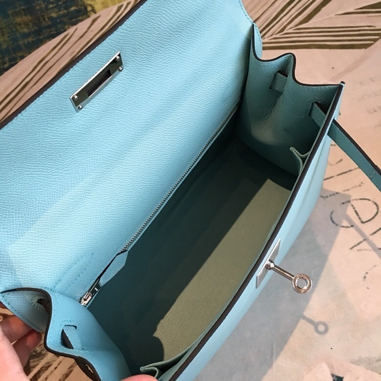 1:1 Replica Hermes Kelly 28 Bleu Frida Evercolor Bag With Sliver Toned Harware For Women, Women's Handbags, Shoulder Bags 11in/28cm - Image 4