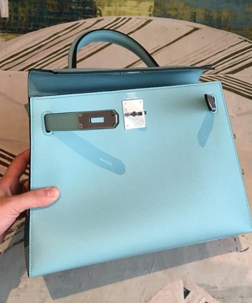 1:1 Replica Hermes Kelly 28 Bleu Frida Evercolor Bag With Sliver Toned Harware For Women, Women's Handbags, Shoulder Bags 11in/28cm