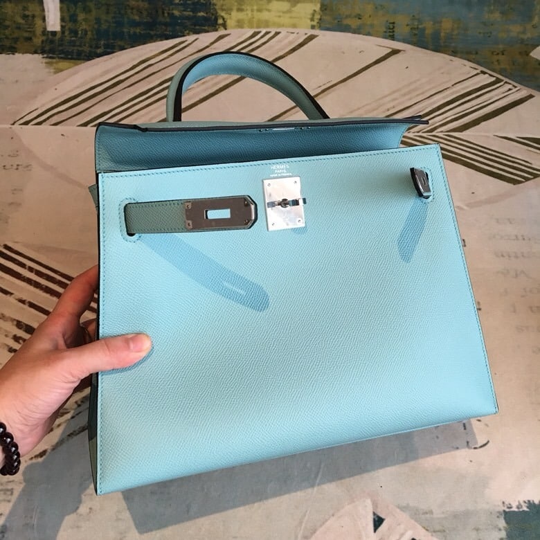 1:1 Replica Hermes Kelly 28 Bleu Frida Evercolor Bag With Sliver Toned Harware For Women, Women's Handbags, Shoulder Bags 11in/28cm - Image 7
