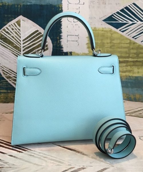 1:1 Replica Hermes Kelly 28 Bleu Frida Evercolor Bag With Sliver Toned Harware For Women, Women's Handbags, Shoulder Bags 11in/28cm