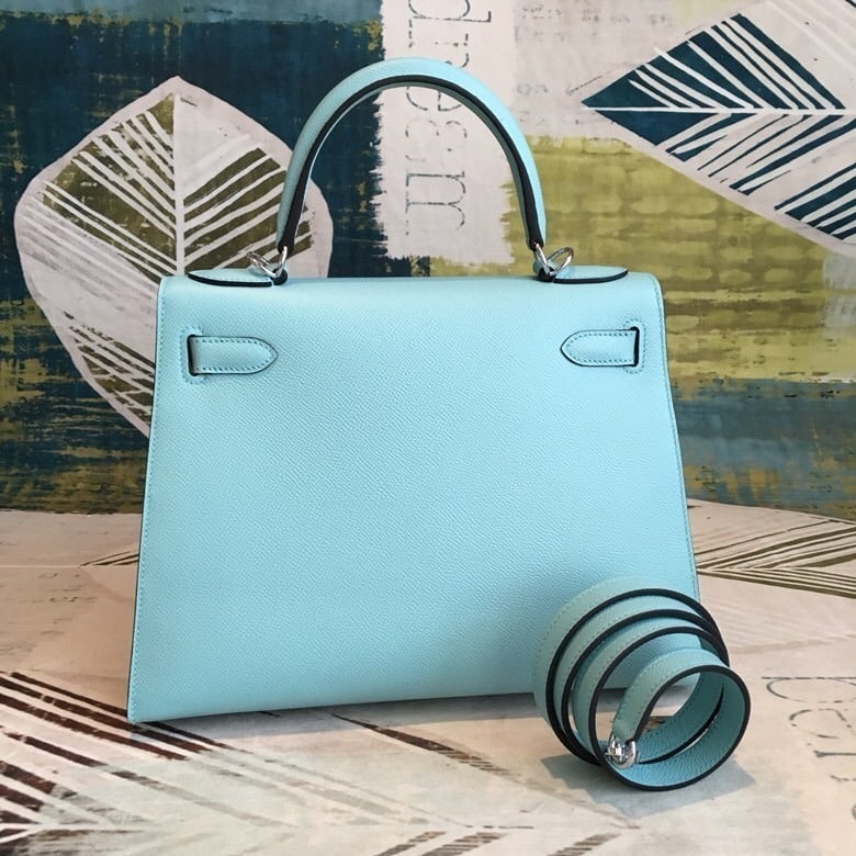 1:1 Replica Hermes Kelly 28 Bleu Frida Evercolor Bag With Sliver Toned Harware For Women, Women's Handbags, Shoulder Bags 11in/28cm - Image 2