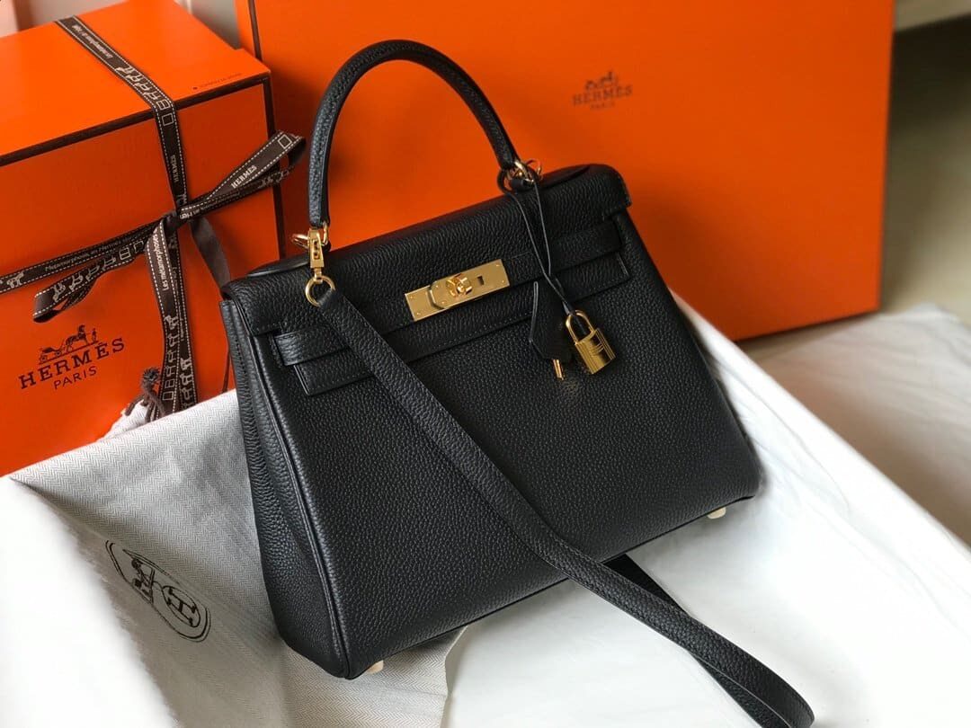 1:1 Replica Hermes Kelly 28 Retourne Togo Black Bag For Women, Women's Handbags, Shoulder Bags 11in/28cm