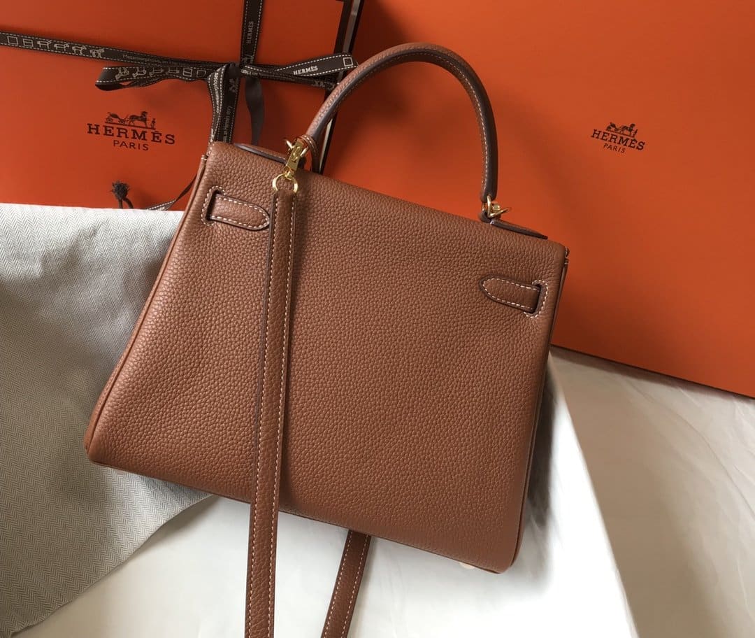 1:1 Replica Hermes Kelly 28 Retourne Togo Brown Bag For Women, Women's Handbags, Shoulder Bags 11in/28cm - Image 5