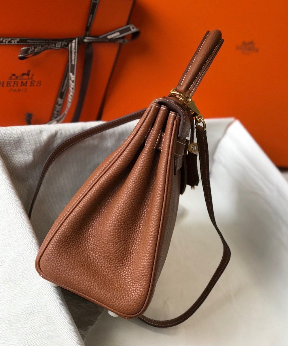 1:1 Replica Hermes Kelly 28 Retourne Togo Brown Bag For Women, Women's Handbags, Shoulder Bags 11in/28cm