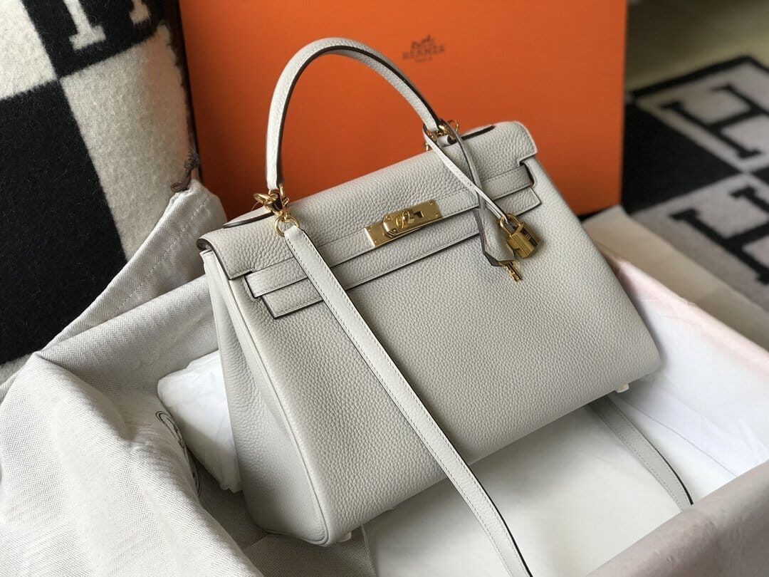 1:1 Replica Hermes Kelly 28 Retourne Togo White Bag For Women, Women's Handbags, Shoulder Bags 11in/28cm