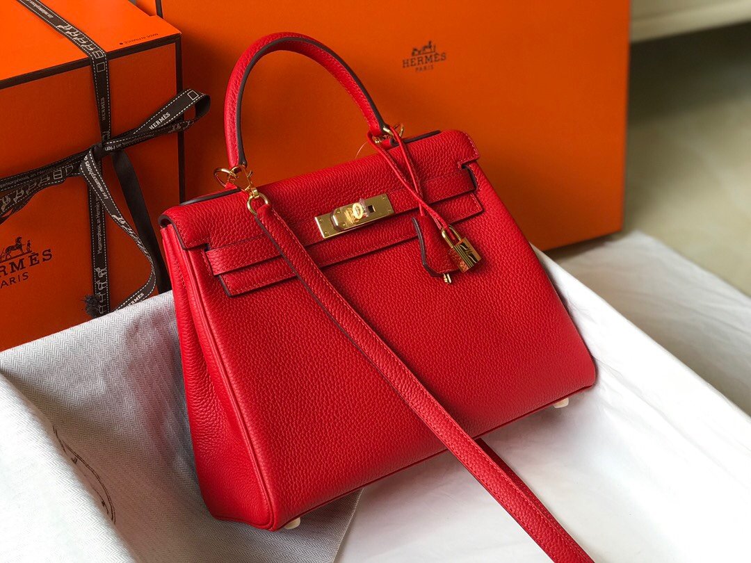 1:1 Replica Hermes Kelly 28 Rouge Casaque Togo Bag For Women, Women's Handbags, Shoulder Bags 11in/28cm