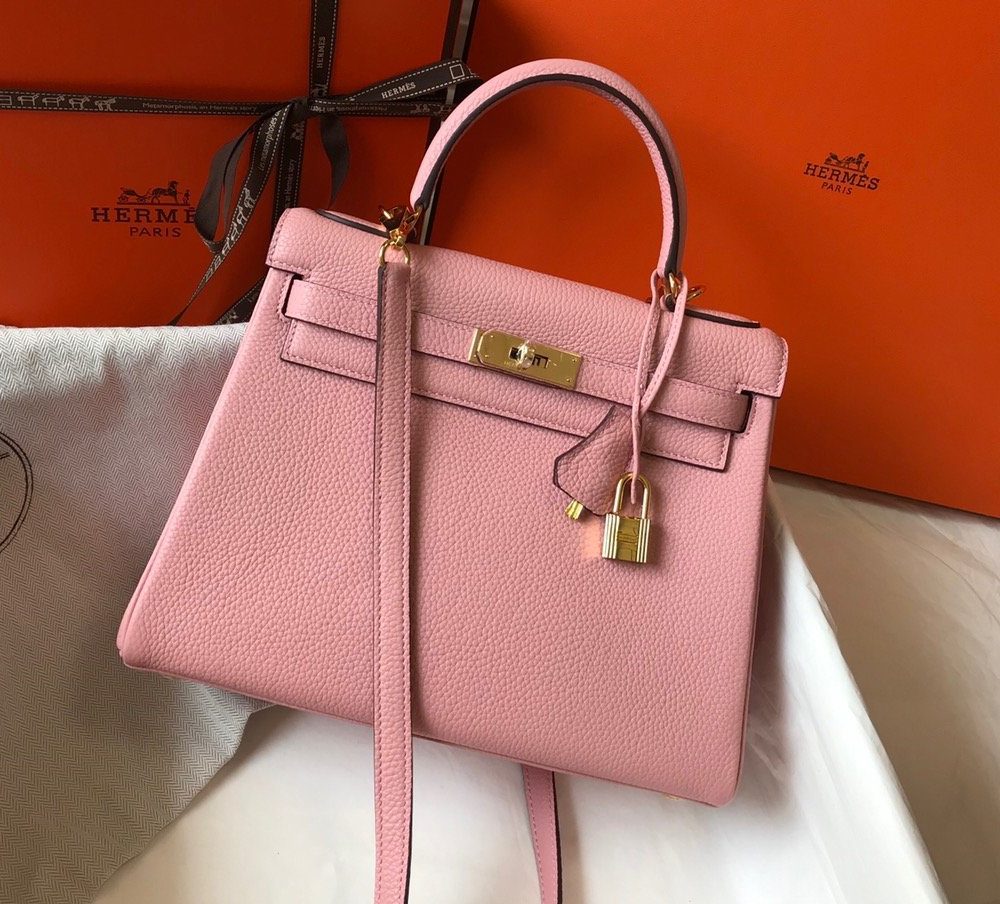 1:1 Replica Hermes Kelly 28cm Bubblegum Pink Togo Bag For Women, Women's Handbags, Shoulder Bags 11in/28cm