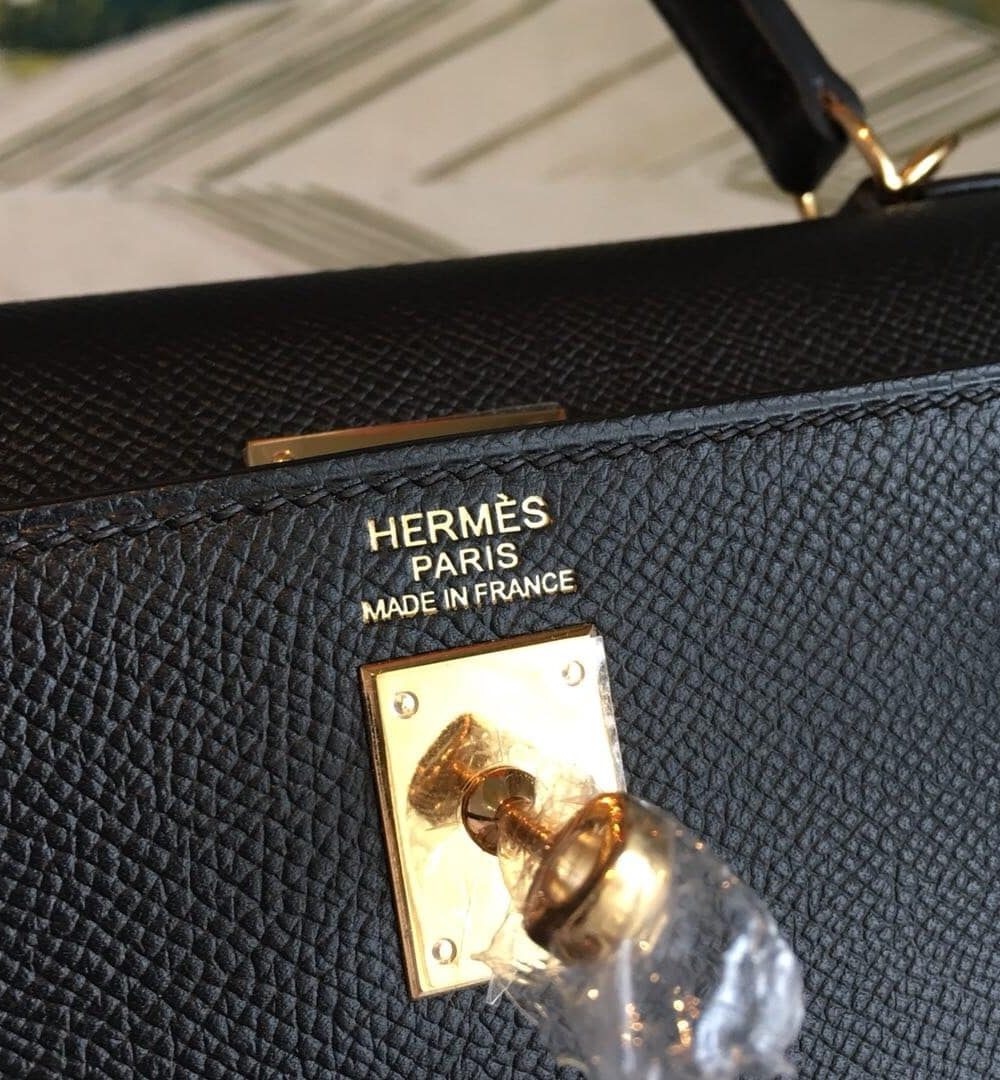 1:1 Replica Hermes Kelly Black For Women Gold Toned Hardware 10in/25cm