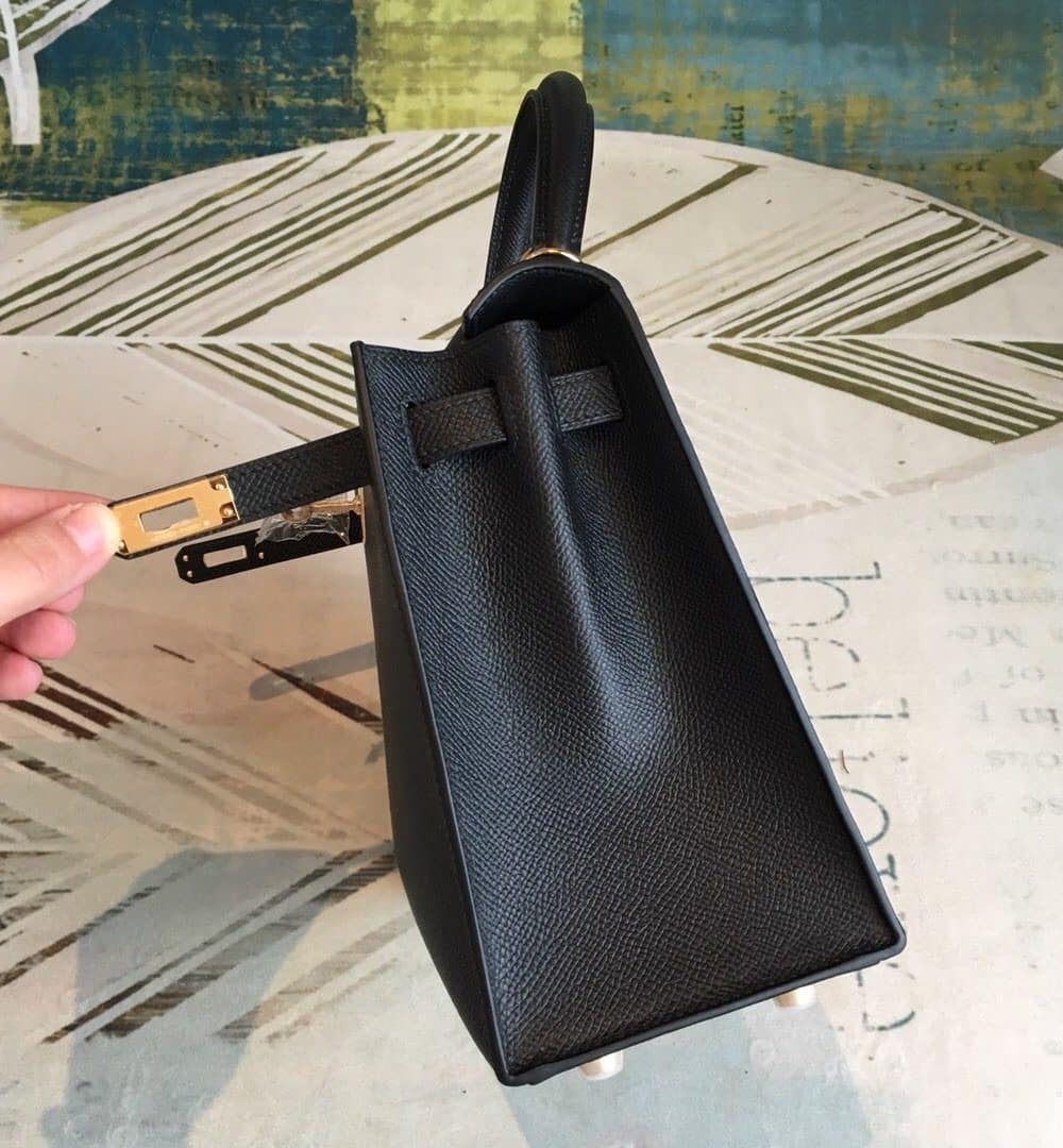1:1 Replica Hermes Kelly Black For Women Gold Toned Hardware 10in/25cm