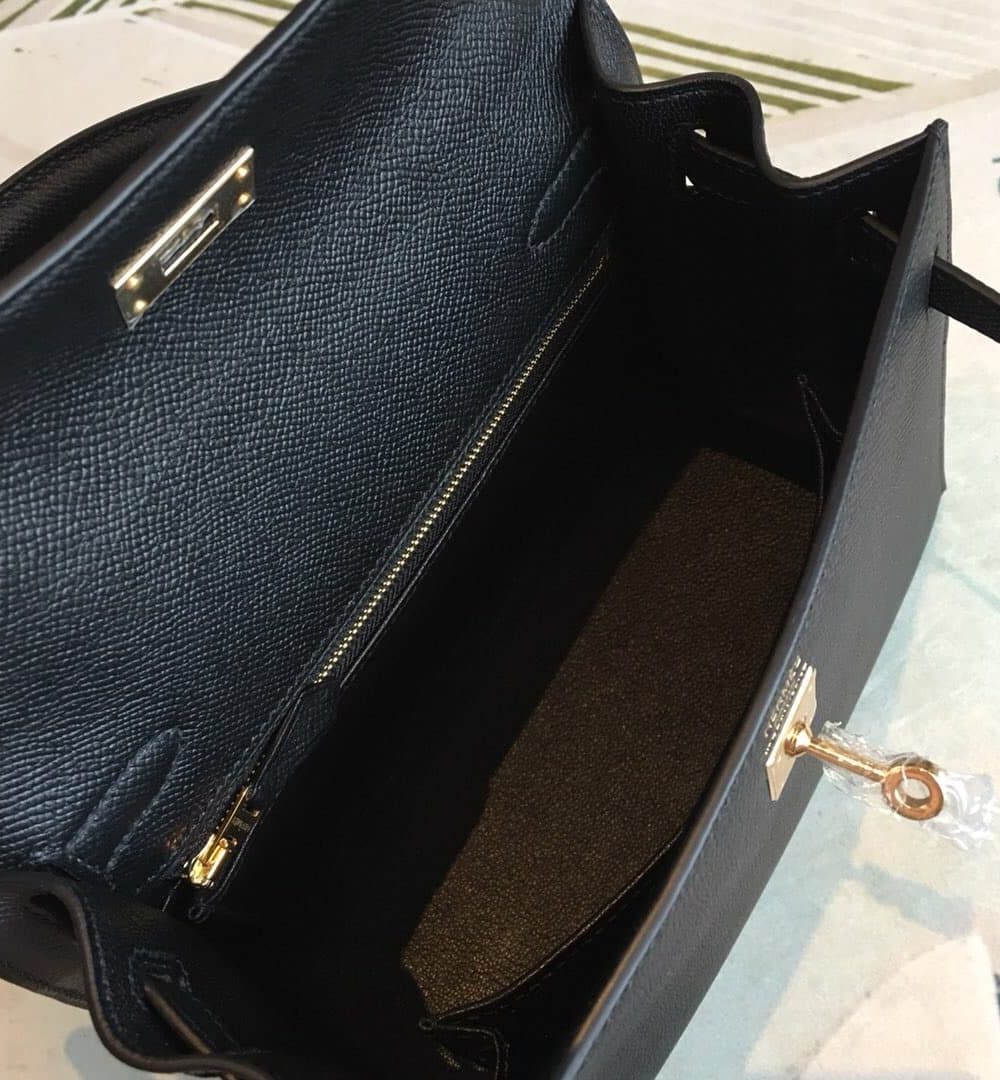 1:1 Replica Hermes Kelly Black For Women Gold Toned Hardware 10in/25cm