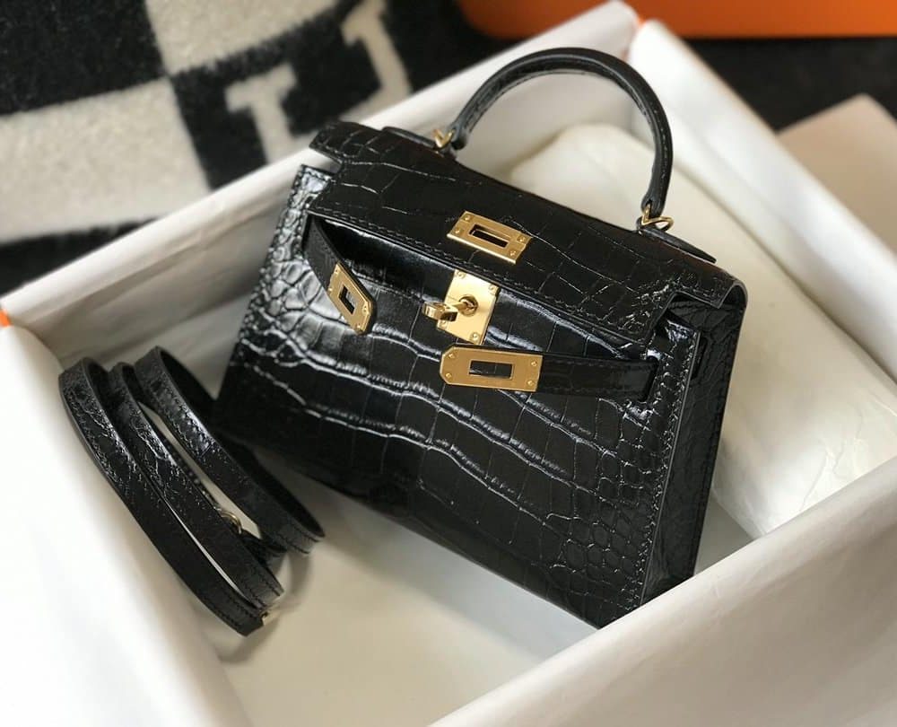 1:1 Replica Hermes Kelly Black For Women Gold Toned Hardware 7.8in/20cm
