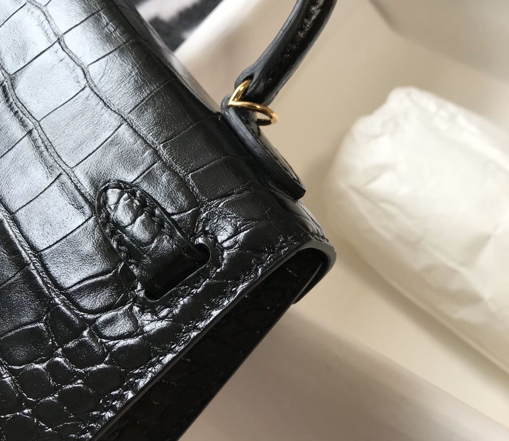 1:1 Replica Hermes Kelly Black For Women Gold Toned Hardware 7.8in/20cm
