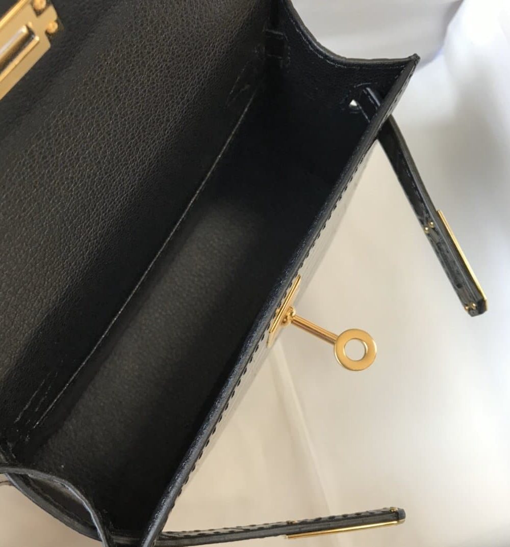 1:1 Replica Hermes Kelly Black For Women Gold Toned Hardware 7.8in/20cm