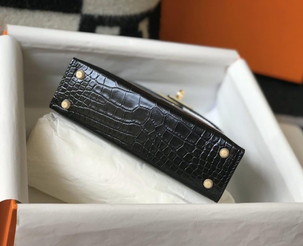 1:1 Replica Hermes Kelly Black For Women Gold Toned Hardware 7.8in/20cm