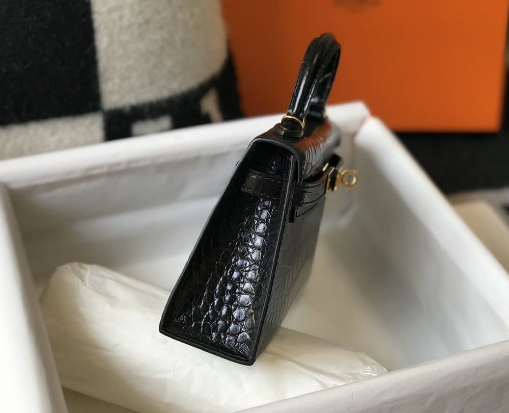 1:1 Replica Hermes Kelly Black For Women Gold Toned Hardware 7.8in/20cm