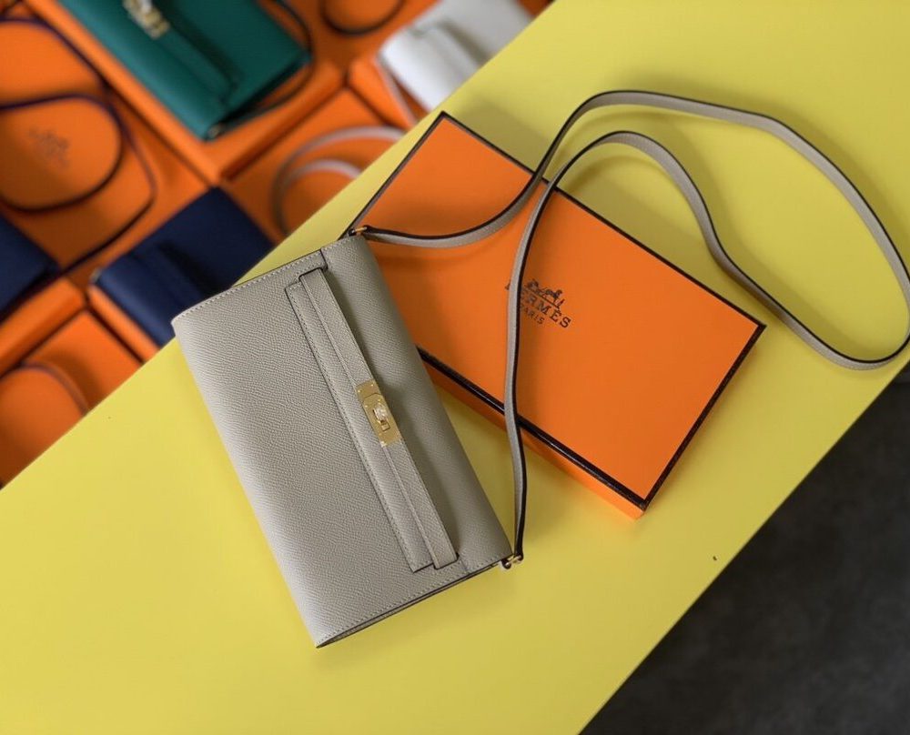 1:1 Replica Hermes Kelly Classique To Go Wallet 21cm/8.3in Gold Toned Hardware For Women Cream