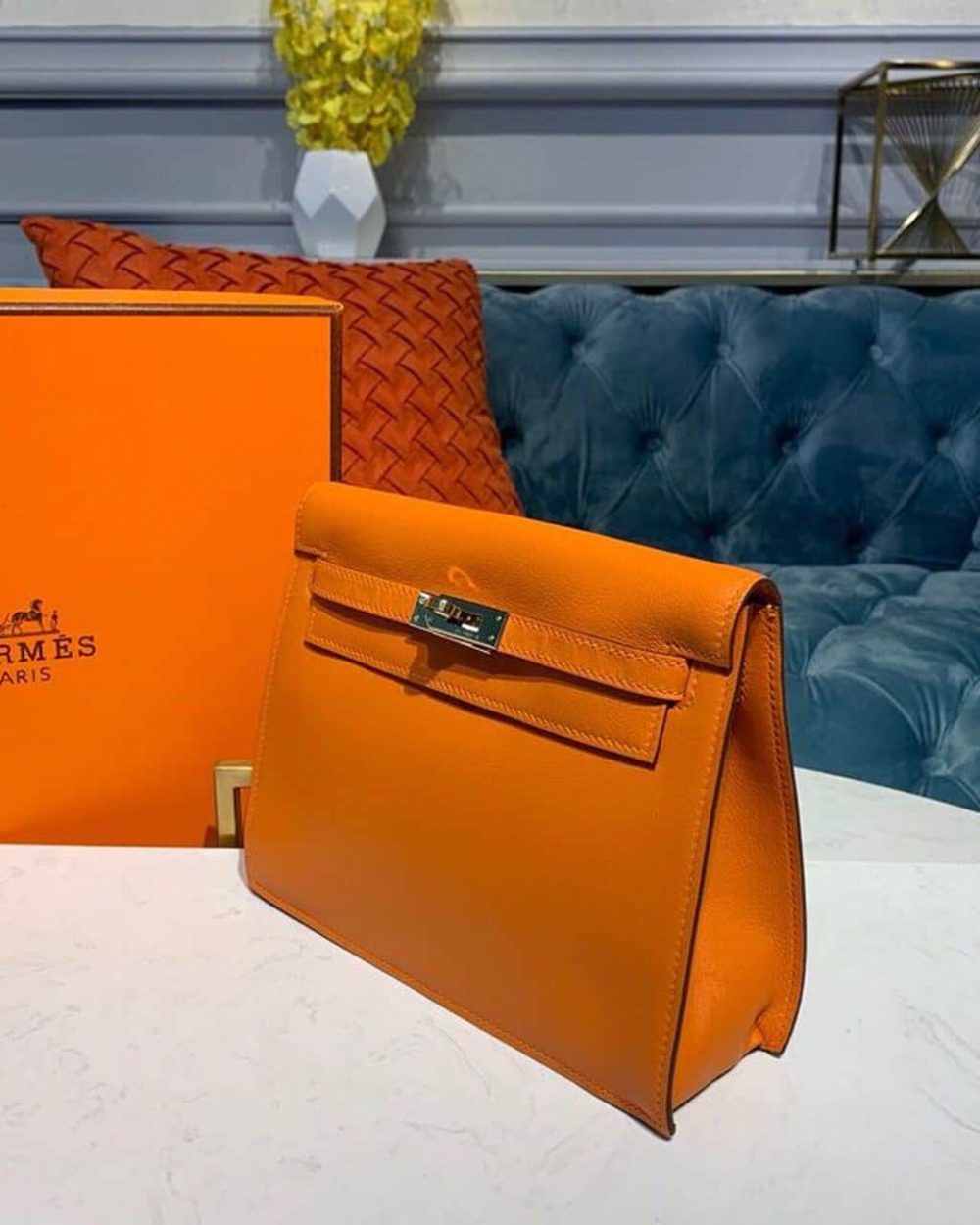1:1 Replica Hermes Kelly Danse II Bag Swift Orange Gold Hardware For Women 8.7in/22cm