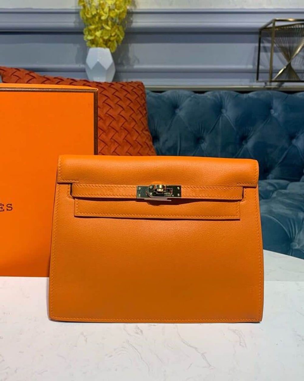 1:1 Replica Hermes Kelly Danse II Bag Swift Orange Gold Hardware For Women 8.7in/22cm