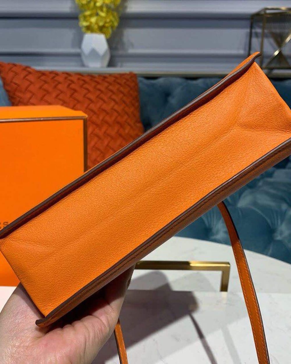 1:1 Replica Hermes Kelly Danse II Bag Swift Orange Gold Hardware For Women 8.7in/22cm